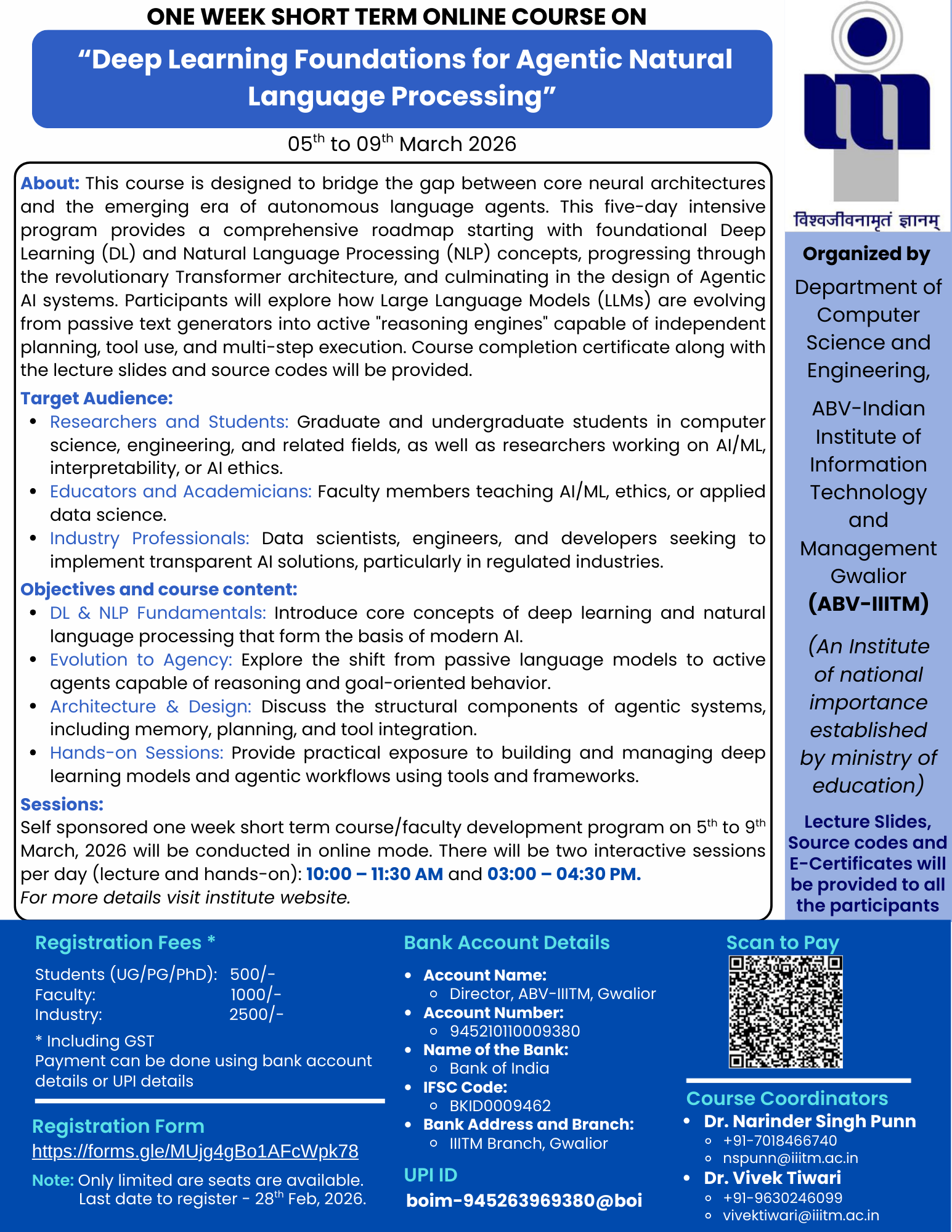 Short Term Course: “Deep Learning