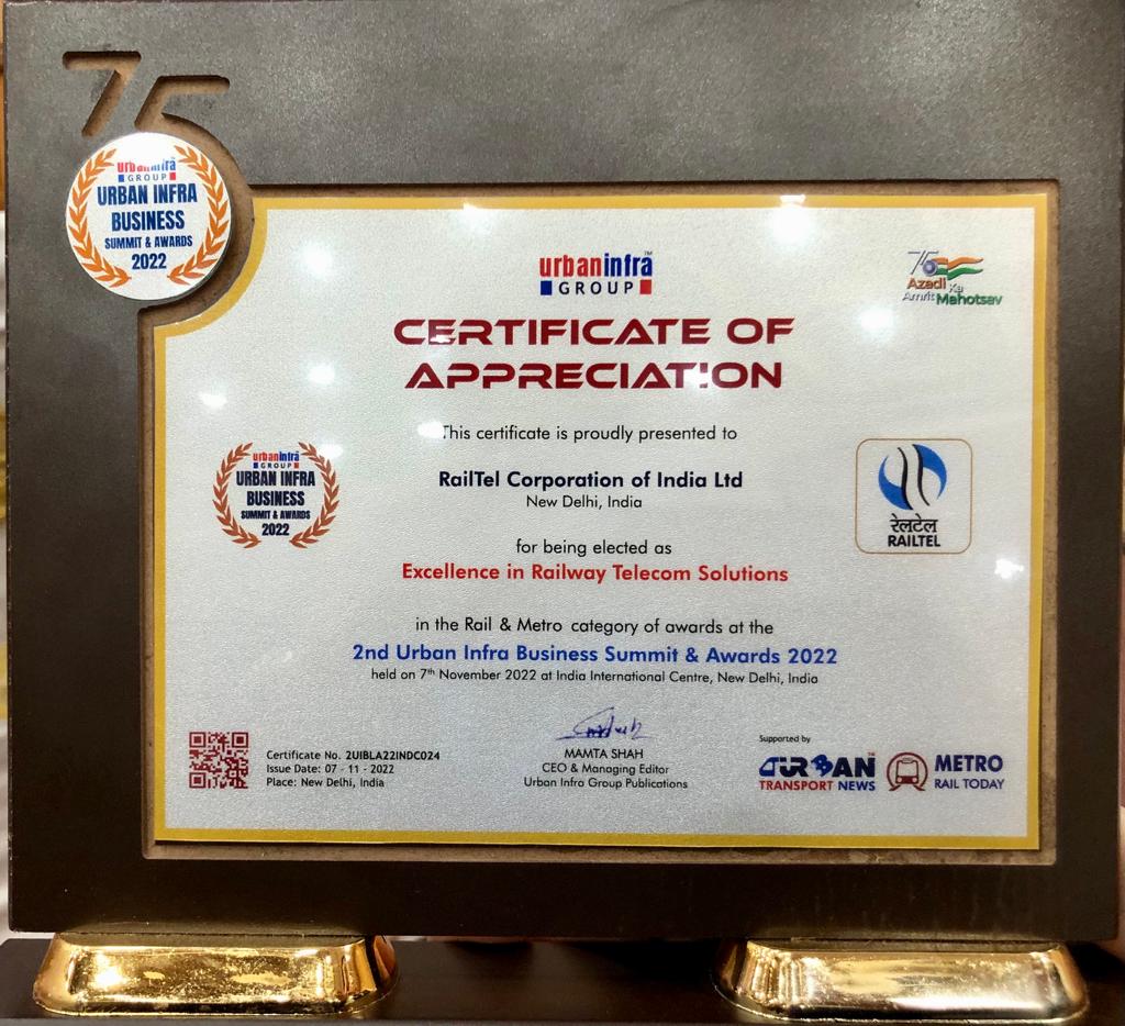 RailTel has been conferred with 'Excellence in Railway Telecom Solutions' Award.