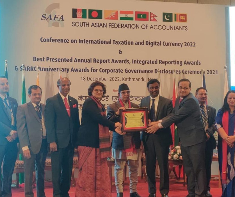 RailTel wins the South Asian Federation of Accountants (SAFA) award.